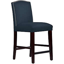 Skyline Furniture Roselyn Nail Button Arched Counter Stool in Linen Navy