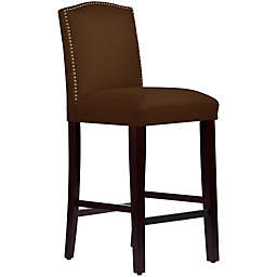 Skyline Furniture Roselyn Nail Button Arched Bar Stool in Linen Chocolate