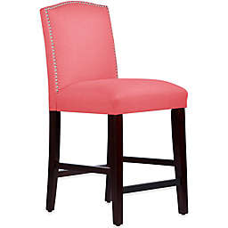 Skyline Furniture Roselyn Nail Button Arched Counter Stool in Linen Coral