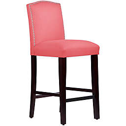 Skyline Furniture Roselyn Nail Button Arched Bar Stool in Linen Coral