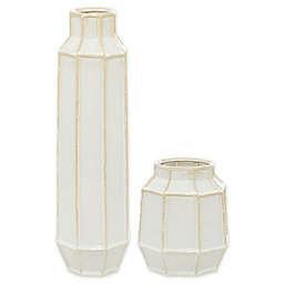 Ridge Road Décor Modern Ceramic Vase in White/Beige