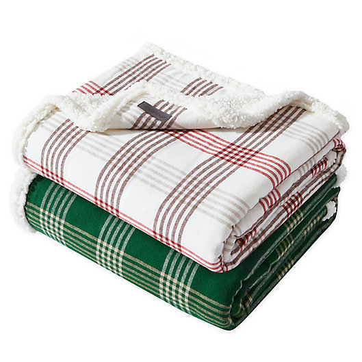 Alternate image 1 for Eddie Bauer® Premium Cotton Flannel Faux Sherling Reverse Throw Blanket