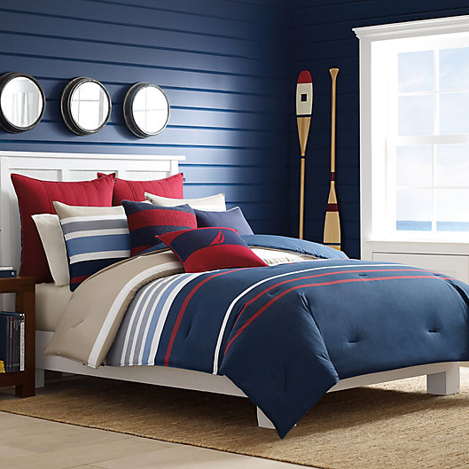 Nautica Bradford Comforter Set In Navy, Navy Blue And Gray Bed Set