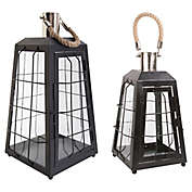 Home Essentials Glass and Metal Tabletop Lantern in Black