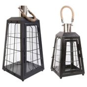 Home Essentials Glass and Metal Tabletop Lantern in Black