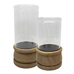Bee & Willow™ Glass and Wood Hurricane Pillar Candle Holder