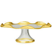 Classic Touch Trophy 12-Inch Wavy Glass Cake Stand in Gold