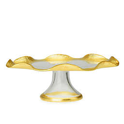 Classic Touch Trophy 8.75-Inch Wavy Glass Cake Stand in Gold
