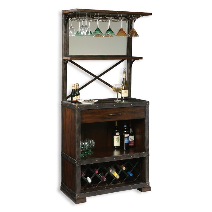 Howard Miller Red Mountain Wine Bar Cabinet In Rustic Hardwood