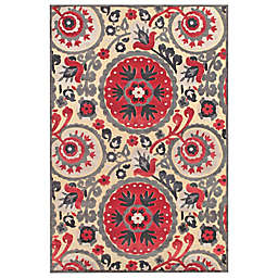Weave & Wander Azize Plush Chenille 2'2 x 4' Accent Rug in Cream/Mars Red