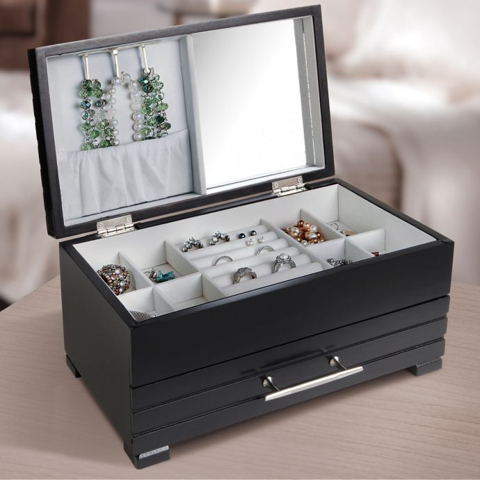 Loft Living Wooden Jewelry Box with Mirror Bed Bath and