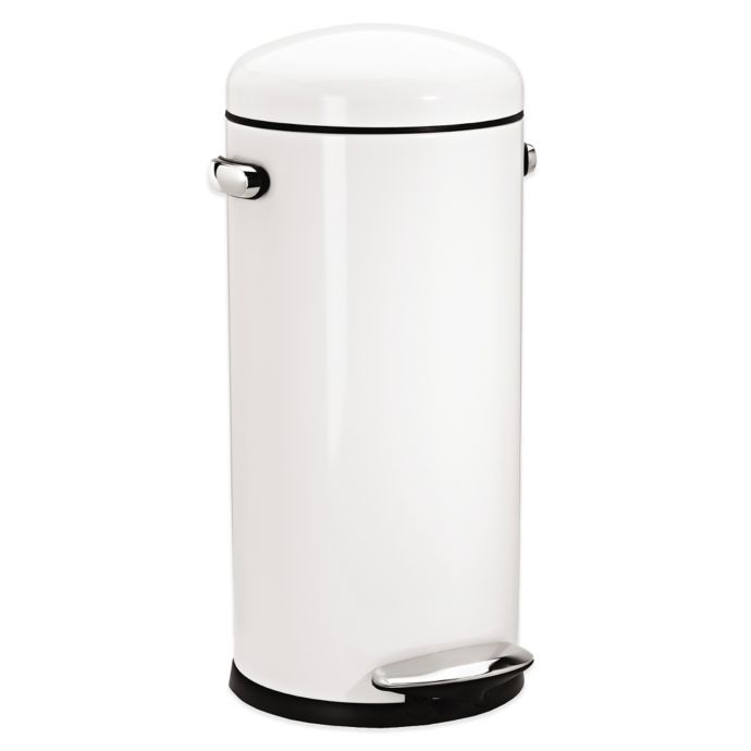 simplehuman® Retro Step 30-Liter Trash Can in White | Bed ...