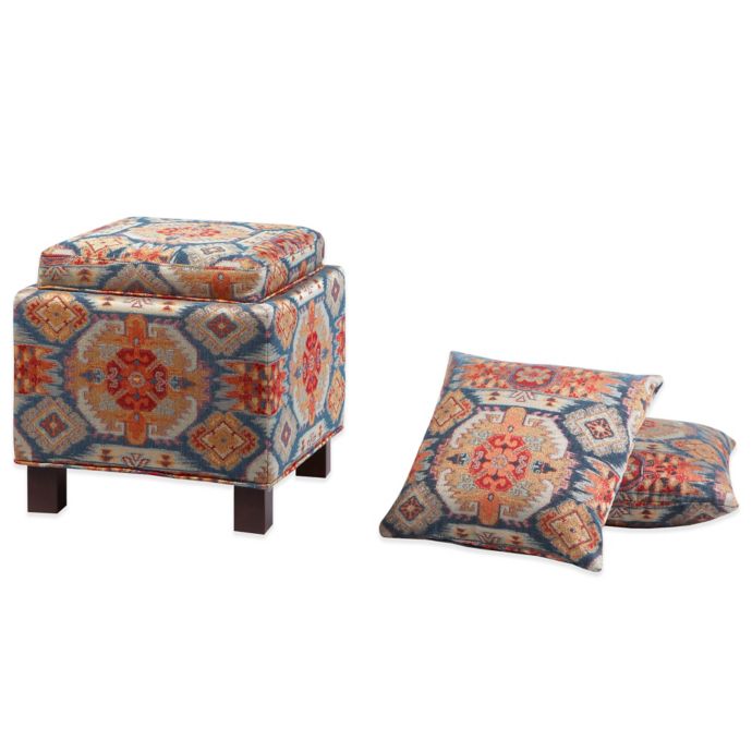 Madison Park Square Storage Ottoman with Two Accent Pillows Bed Bath
