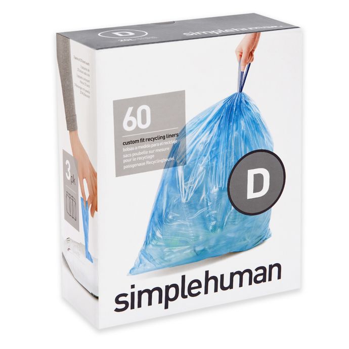 simplehuman® Code D 60Pack 20Liter Custom Fit Recycling Liners Bed