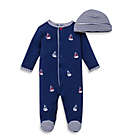 Alternate image 0 for Little Me&reg; Size 3M 2-Piece Sailboats Footie and Hat Set in Navy