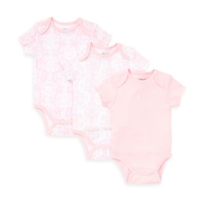 Nursery Time 3 Pack Short Sleeves Cotton Bodysuit Pink Motifs of Teddy & Hearts 