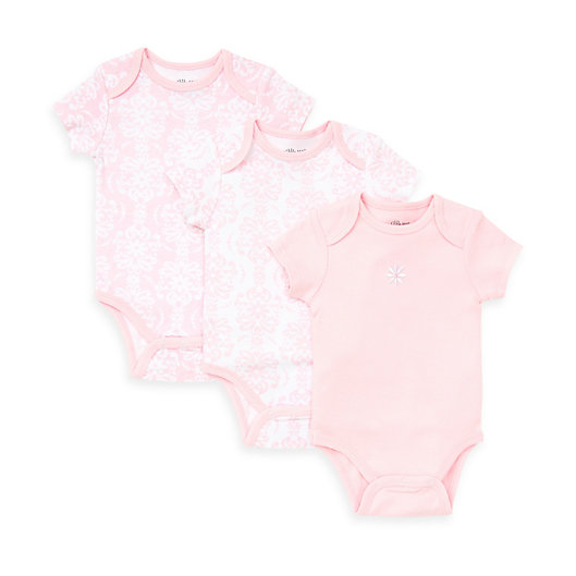 Alternate image 1 for Little Me® Newborn 3-Pack Damask Scroll Bodysuit in Pink