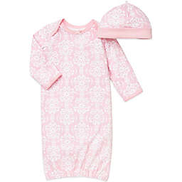 Little Me® 2-Piece Damask Scroll Newborn Gown and Hat Set in Pink