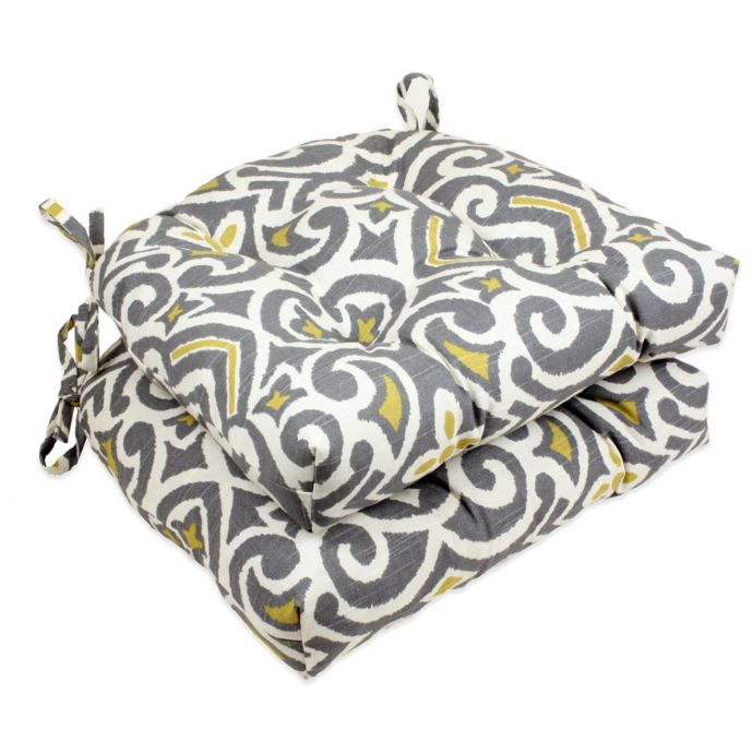 New Damask Reversible Chair Pads in Grey (Set of 2) Bed Bath & Beyond