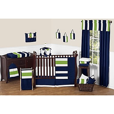 Sweet Jojo Designs Navy and Lime Stripe Crib Bedding Collection. View a larger version of this product image.