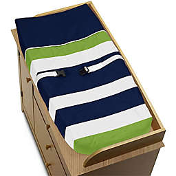 Sweet Jojo Designs Navy and Lime Stripe Changing Pad Cover