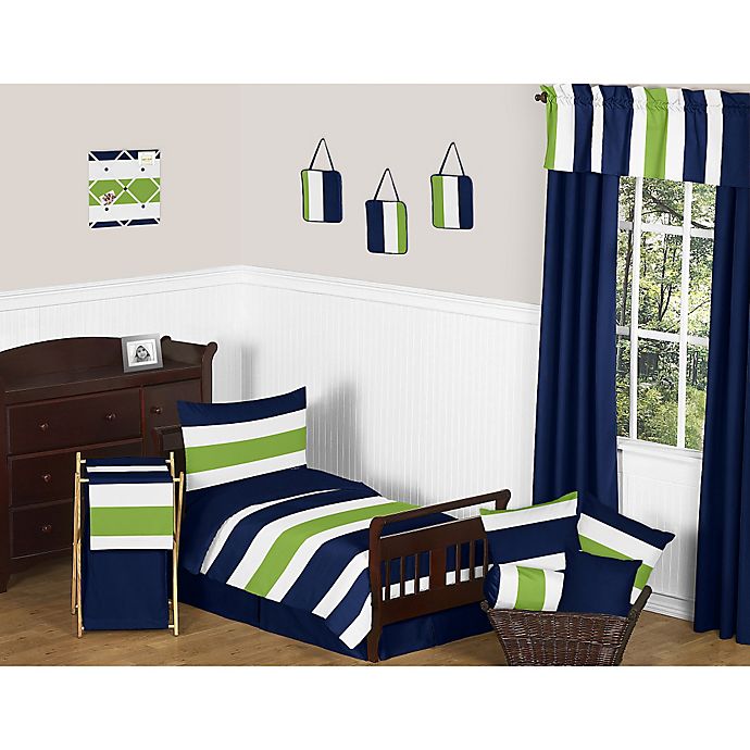 Alternate image 1 for Sweet Jojo Designs Navy and Lime Stripe Toddler Bedding Collection