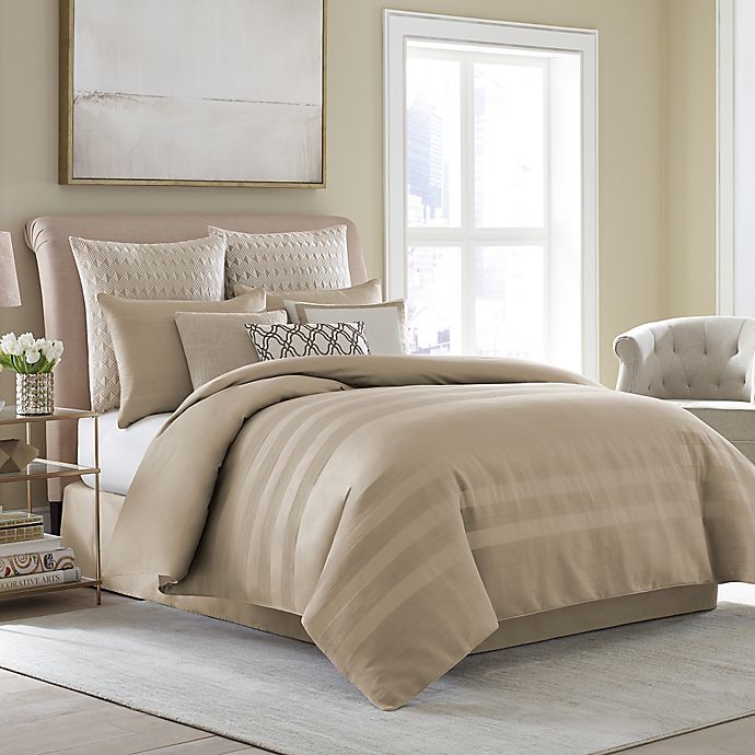 DOUBLE EVIE RIBBON COMPLETE BED 4 SET MINK BEIGE DUVET COVER AND FITTED SHEET