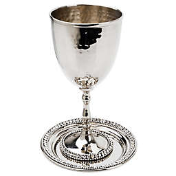 Classic Touch Stainless Steel Kiddush Cup on Tray