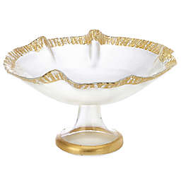Classic Touch Round Footed Serving Bowl with Scalloped Gold Border