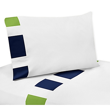 Sweet Jojo Designs Navy and Lime Stripe Queen Sheet Set. View a larger version of this product image.