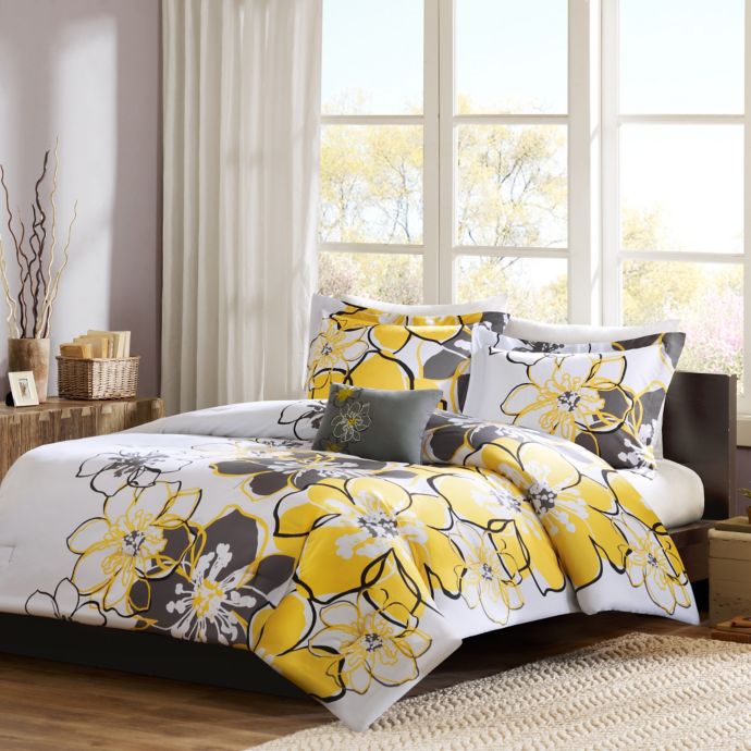 Mizone Allison Reversible Comforter Set In Yellow Grey Bed Bath