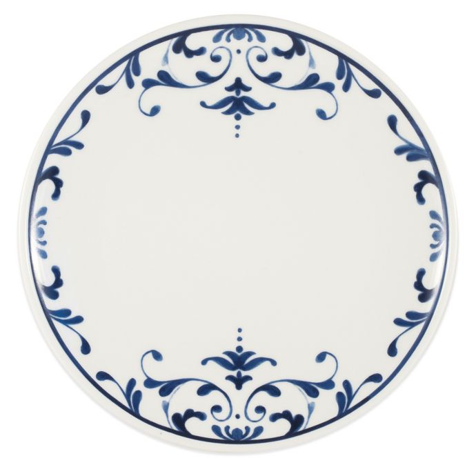 blue and white square salad plates