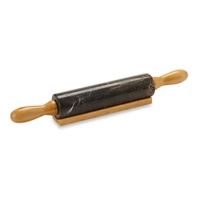 Marble Rolling Pin with Wooden Handles and Cradle in Charcoal image