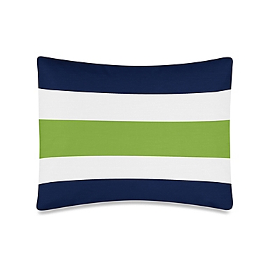 Sweet Jojo Designs Stripe Standard Pillow Sham in Navy/Lime. View a larger version of this product image.