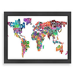 Americanflat Art Pause 26.5-Inch x 20.5-Inch World Map Word Wall Art with Black Frame
