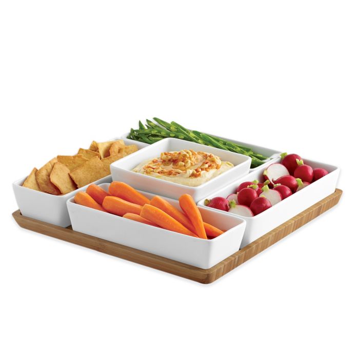 B. Smith® 6-Piece Multi Server with Porcelain Bowls and Bamboo Tray Set ...
