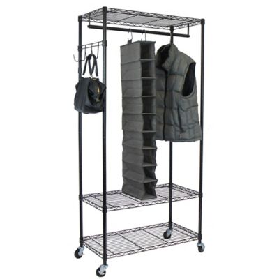 Oceanstar Garment Rack with Adjustable Shelves and Hooks in Black