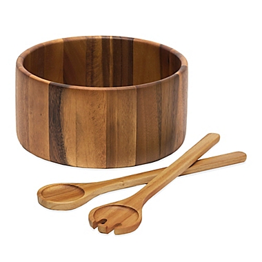 Lipper International Acacia Wood 3-Piece Straight-Sided Salad Bowl and Server Set. View a larger version of this product image.