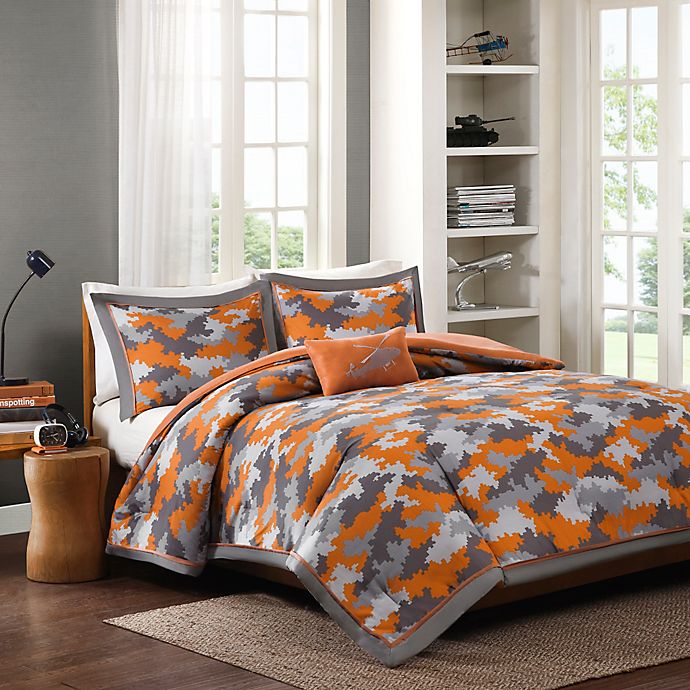 Mizone Lance Comforter Set In Orange, Orange Queen Bedding Set