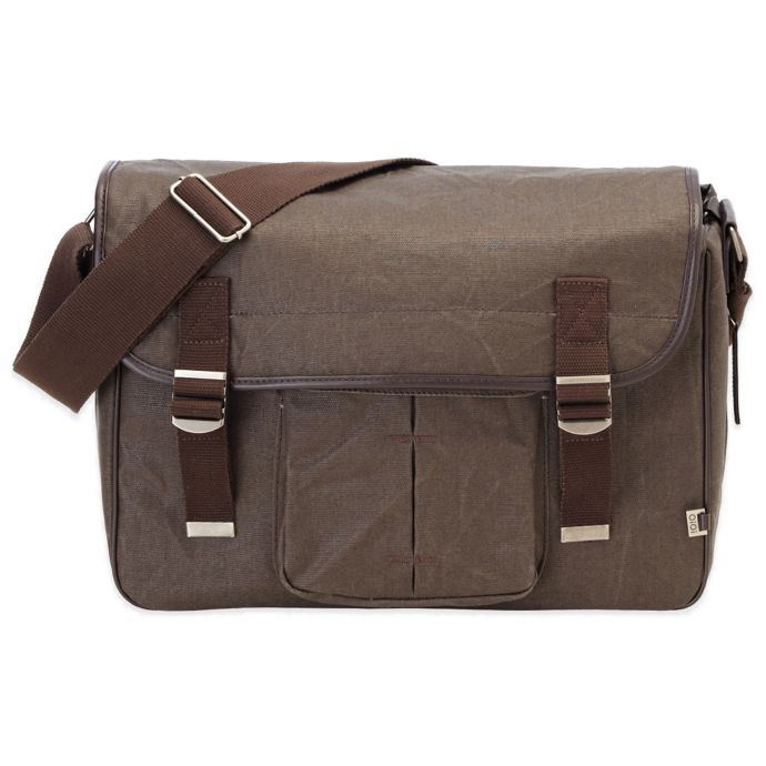 OiOi® Men&#39;s Crushed Canvas Satchel Diaper Bag in Chocolate | Bed Bath & Beyond