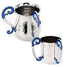 Classic Touch Hammered Stainless Steel Wash Cup in Blue/White