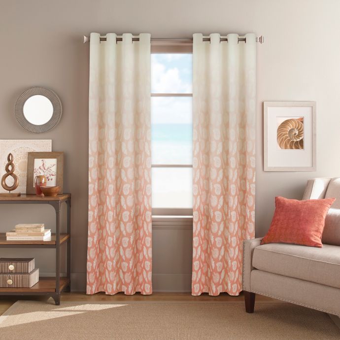 Seascape Grommet Top Window Curtain Panel in Coral | Bed ...