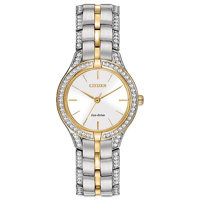 Citizen Eco-Drive Ladies' 28mm Silhouette Crystal White Dial Watch in Two-Tone Stainless Steel