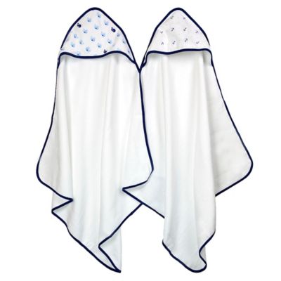 Just Born&reg; Whale and Anchor 2-Pack Hooded Towels in White/Navy