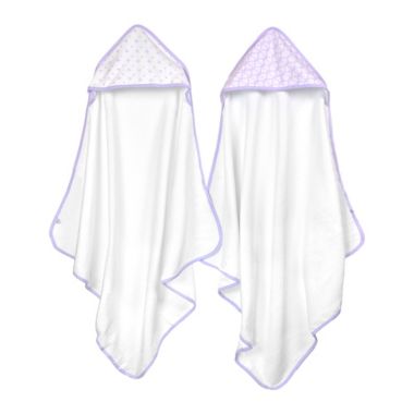 Just Born&reg; Tiki and Emma 2-Pack Hooded Towels in White/Lilac. View a larger version of this product image.