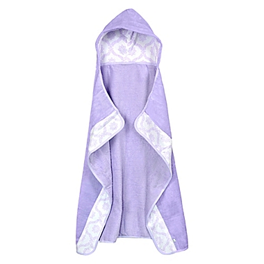 Just Born&reg; Trellis Velour Hooded Bath Towel in White/Lilac. View a larger version of this product image.