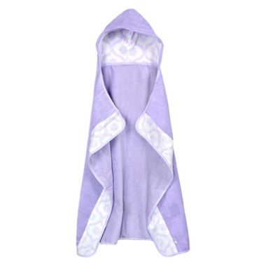 Just Born&reg; Trellis Velour Hooded Bath Towel in White/Lilac. View a larger version of this product image.