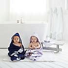 Alternate image 1 for Just Born&reg; Trellis Velour Hooded Bath Towel in White/Lilac