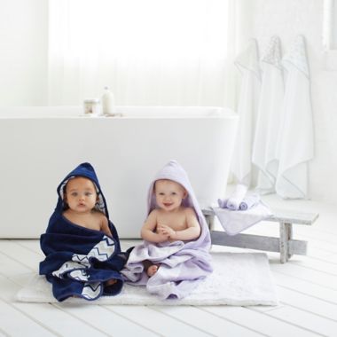 Just Born&reg; Trellis Velour Hooded Bath Towel in White/Lilac. View a larger version of this product image.