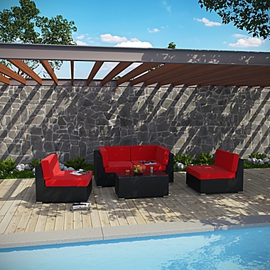 Modway Camfora 5-Piece Wicker Patio Conversation Set in Red. View a larger version of this product image.